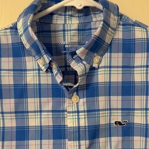 Vineyard Vines Blue Performance Plaid Boys Shirt